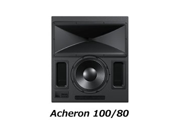 Acheron100/80は15インチ+4インチドライバー構成、水平指向性100°と80°のラインナップがあります。中規模な商業上映施設に最適で、LFを追加することで大規模な上映施設にも対応します
